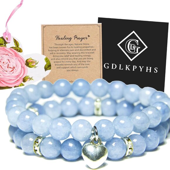 Healing Crystal Bracelets 2Pcs - Adjustable Aquamarine Stress Relief Gifts - Picture 1 of 7